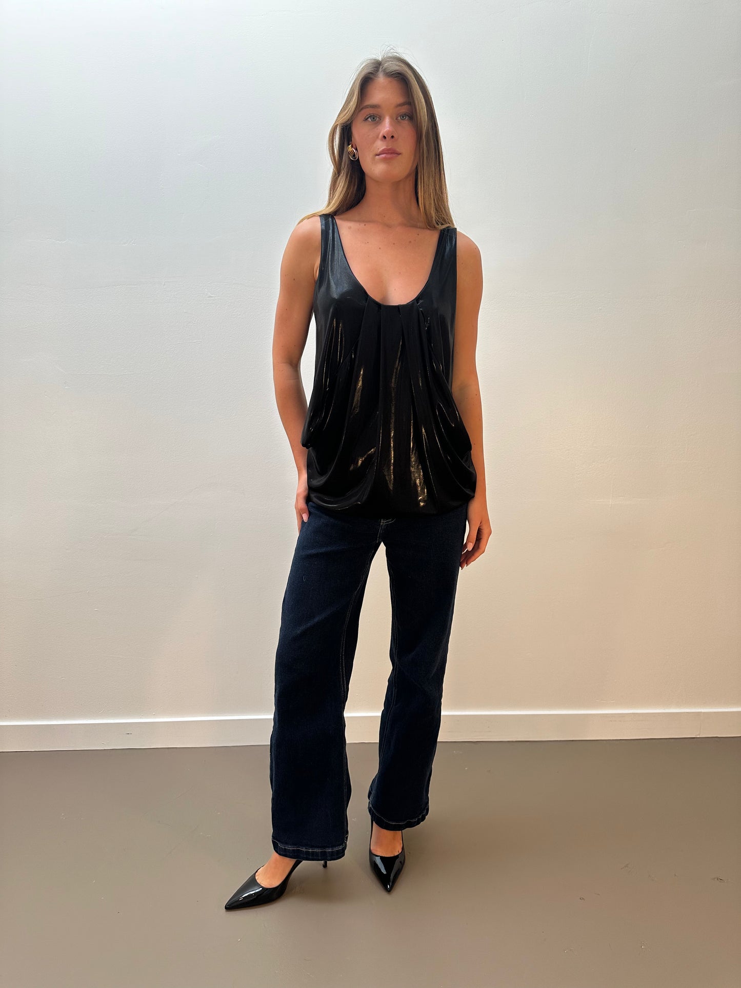 Diane Von Furstenberg Metallic Tank Top - Black