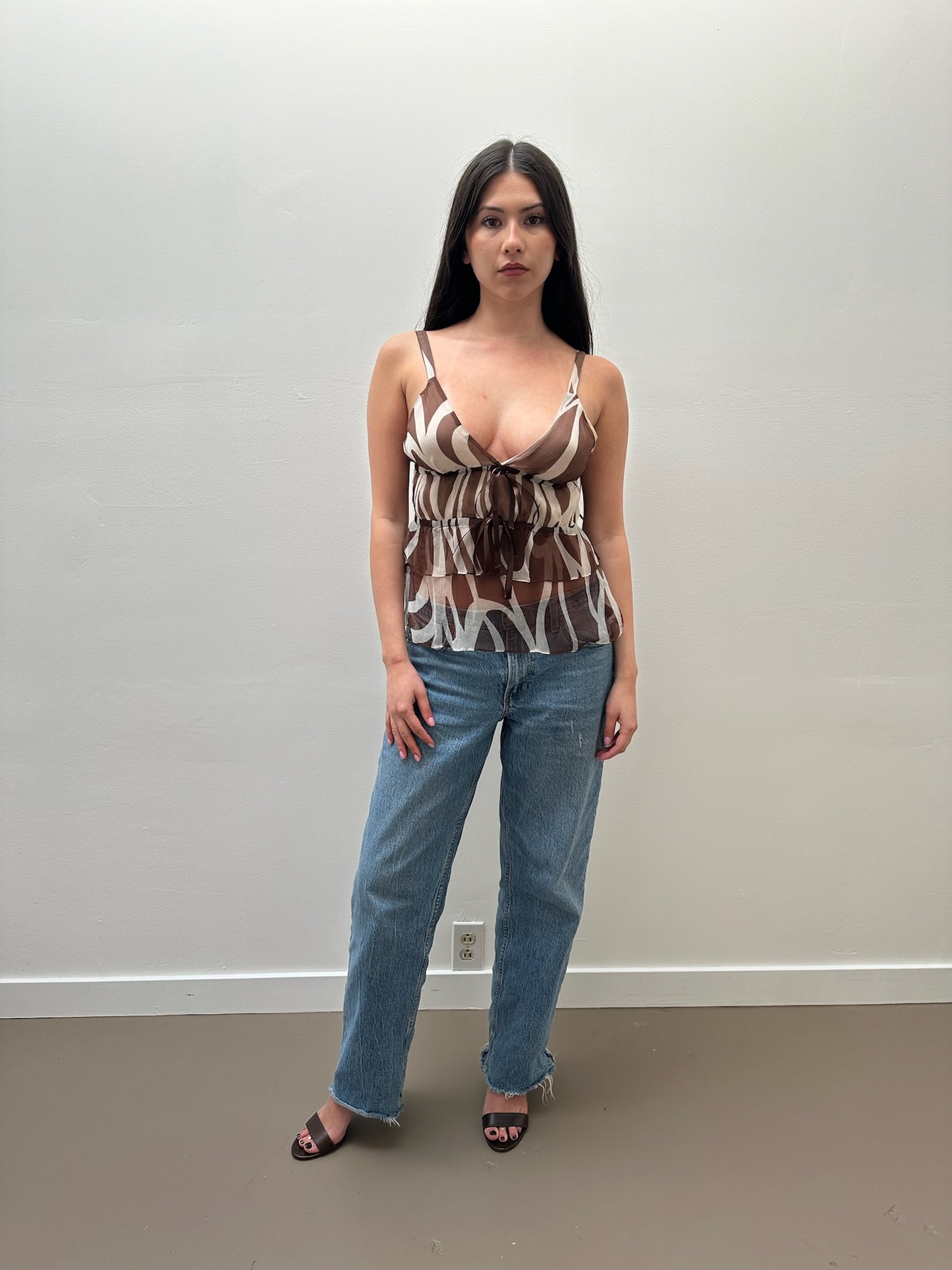 Milly Silk Patterned Blouse (4) - White & Brown