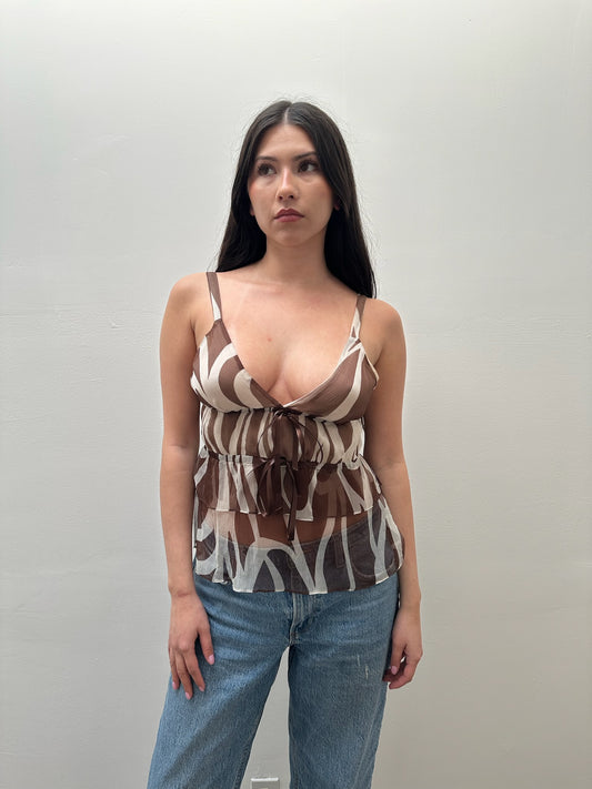 Milly Silk Patterned Blouse (4) - White & Brown