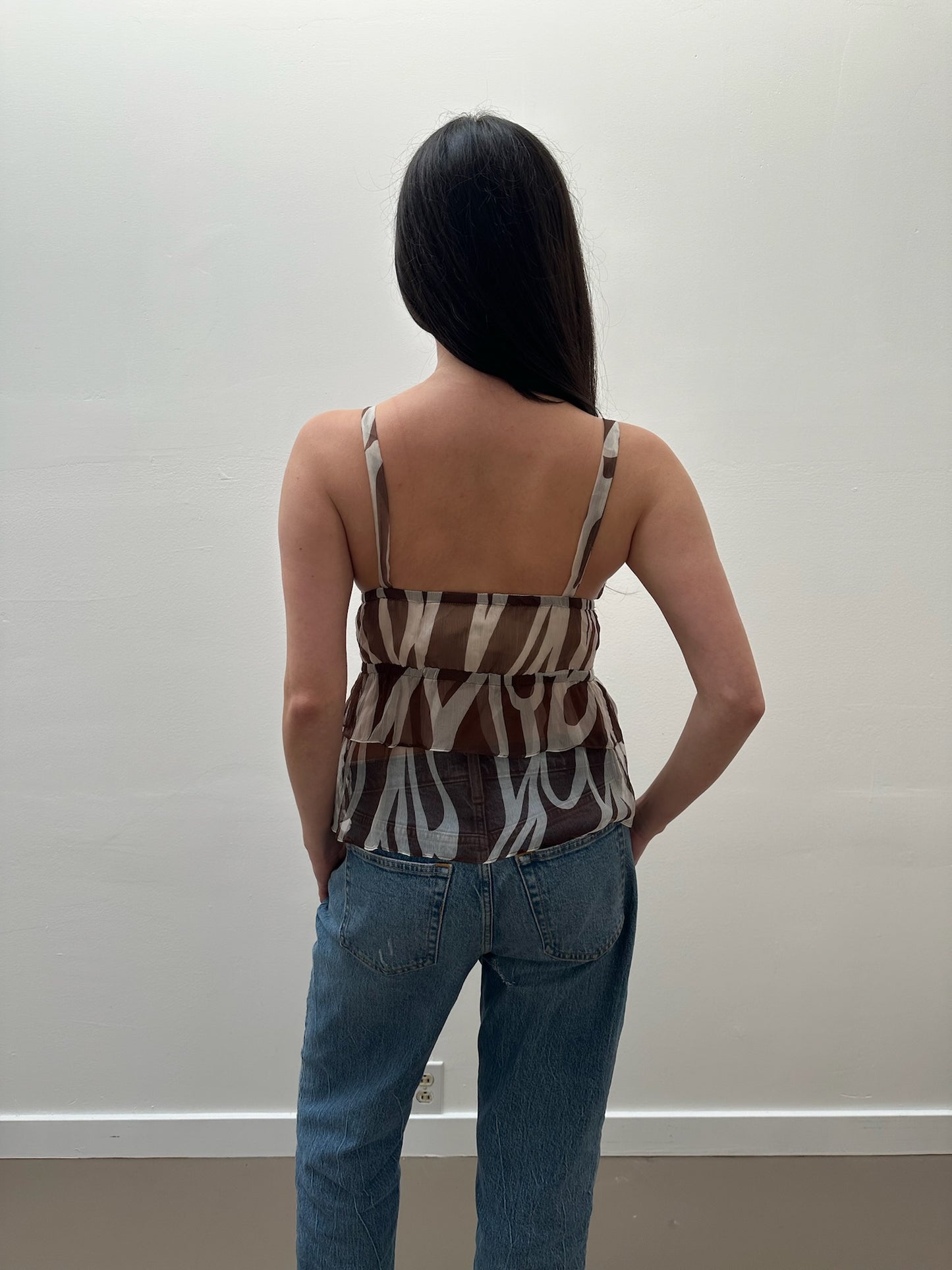 Milly Silk Patterned Blouse (4) - White & Brown