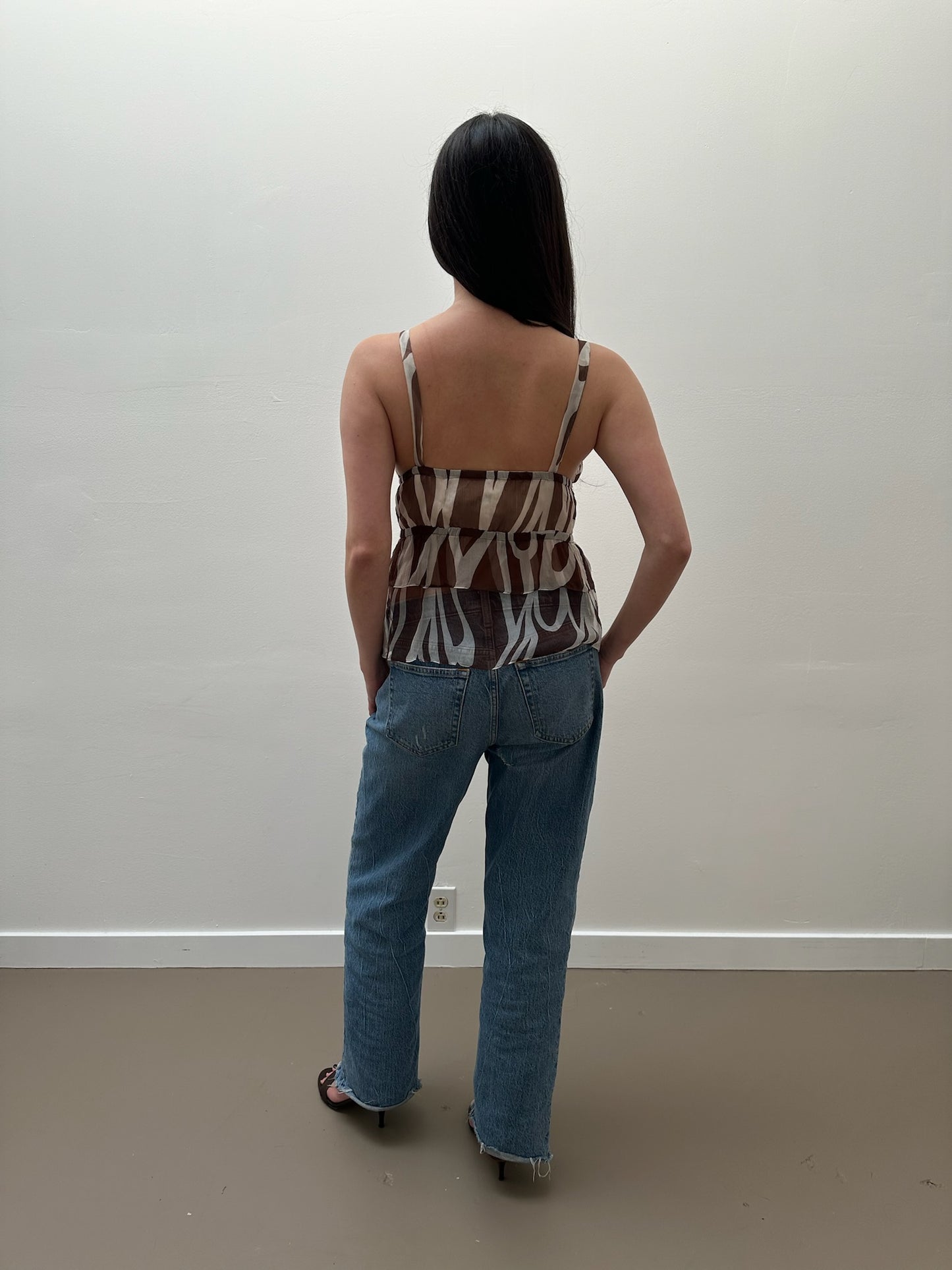 Milly Silk Patterned Blouse (4) - White & Brown