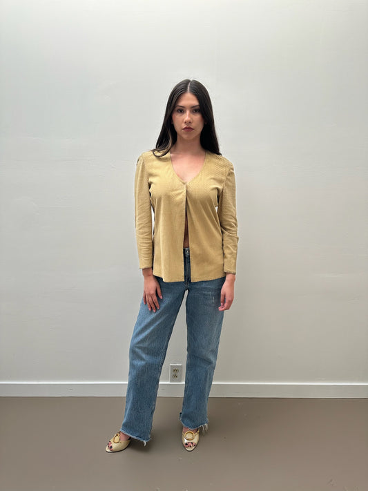 Armani Calf Leather Long Sleeve Blouse - Beige (IT 40)