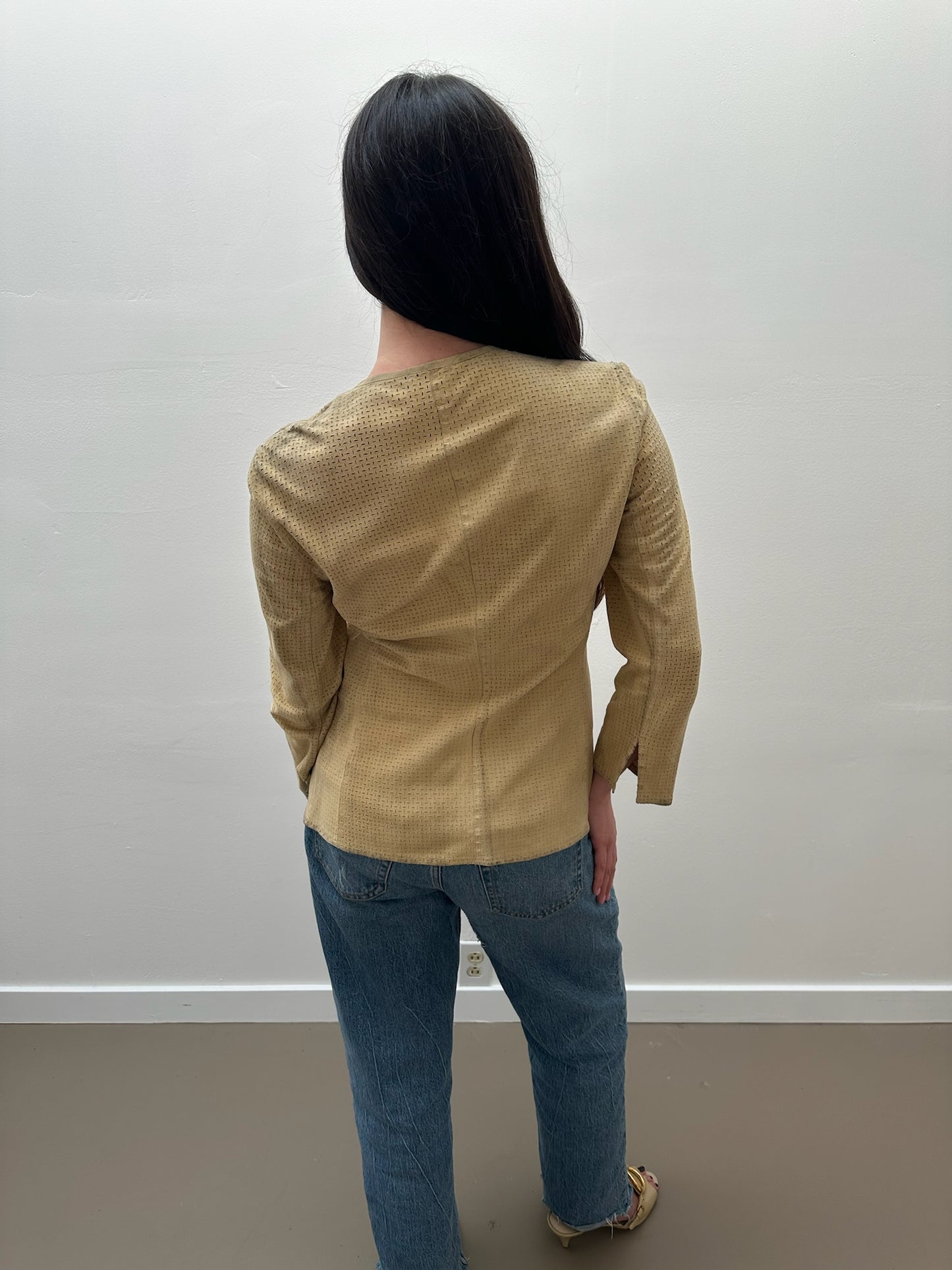 Armani Calf Leather Long Sleeve Blouse - Beige (IT 40)