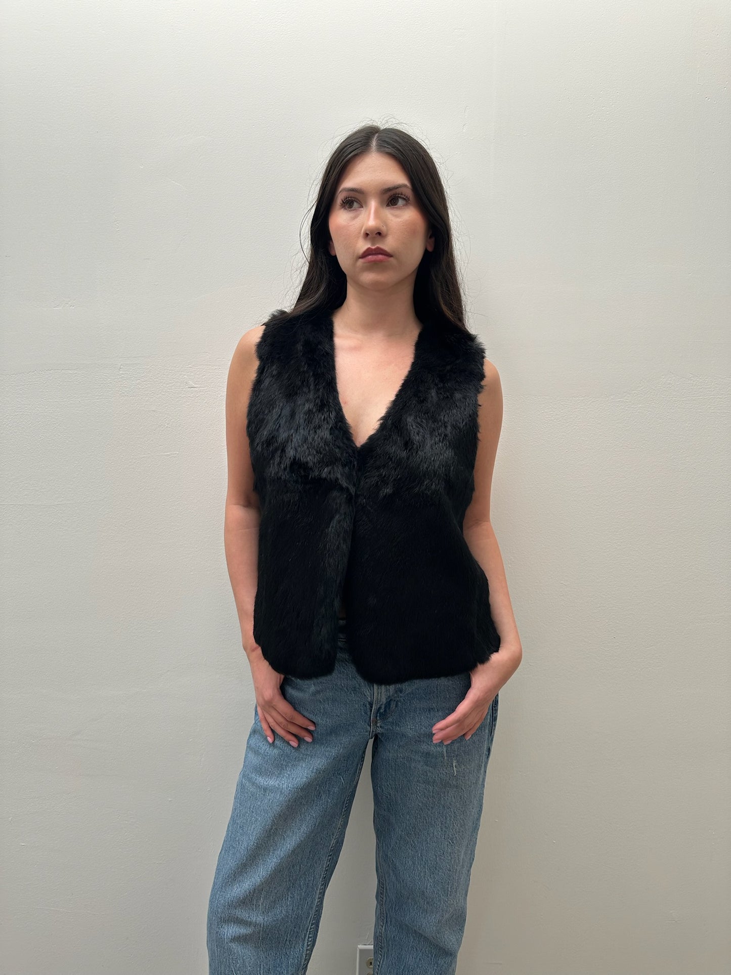 IKKS Rabbit Fur Vest (S/M) - Black