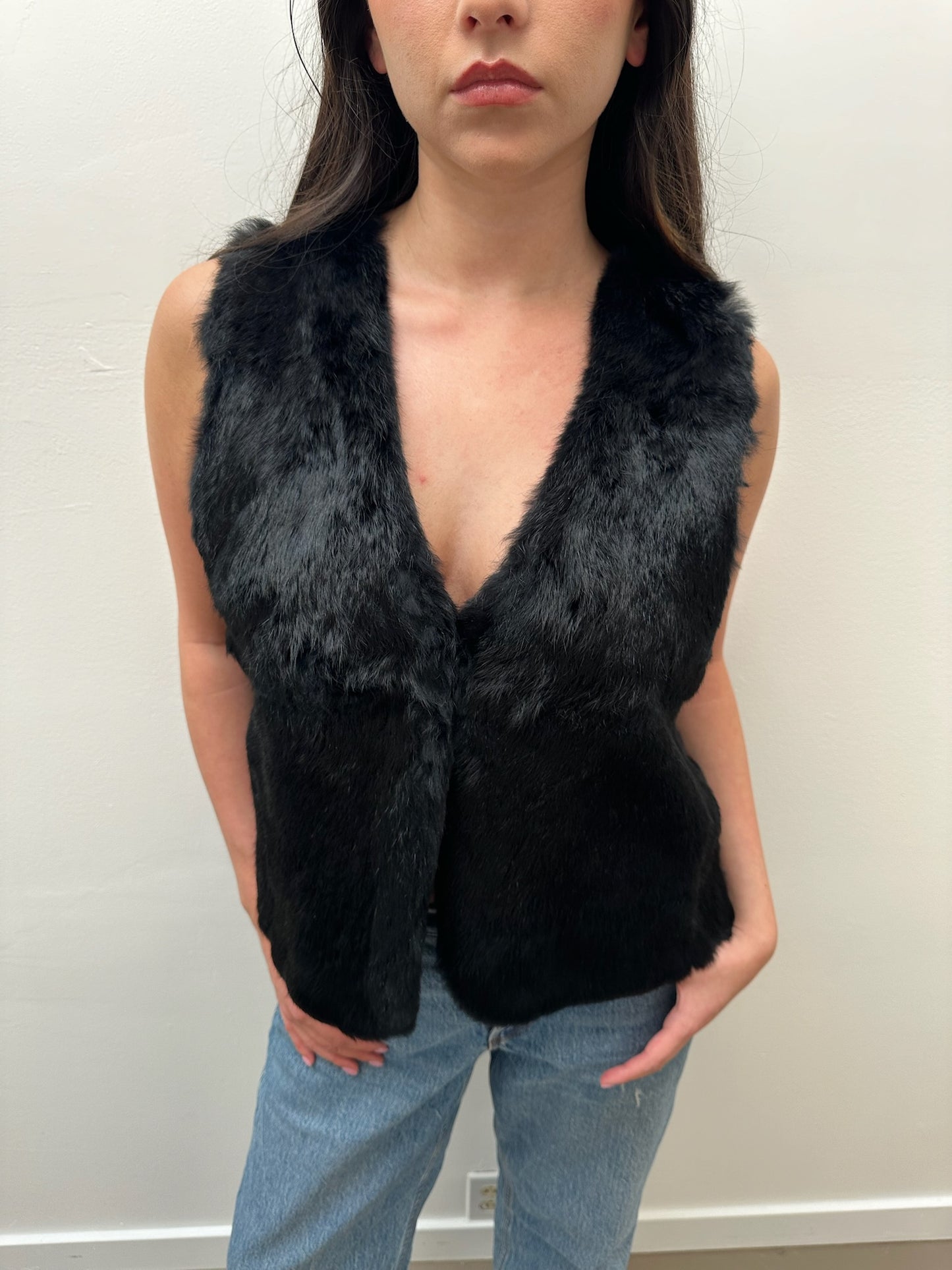 IKKS Rabbit Fur Vest (S/M) - Black