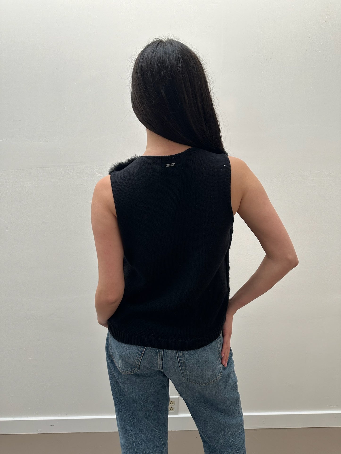 IKKS Rabbit Fur Vest (S/M) - Black