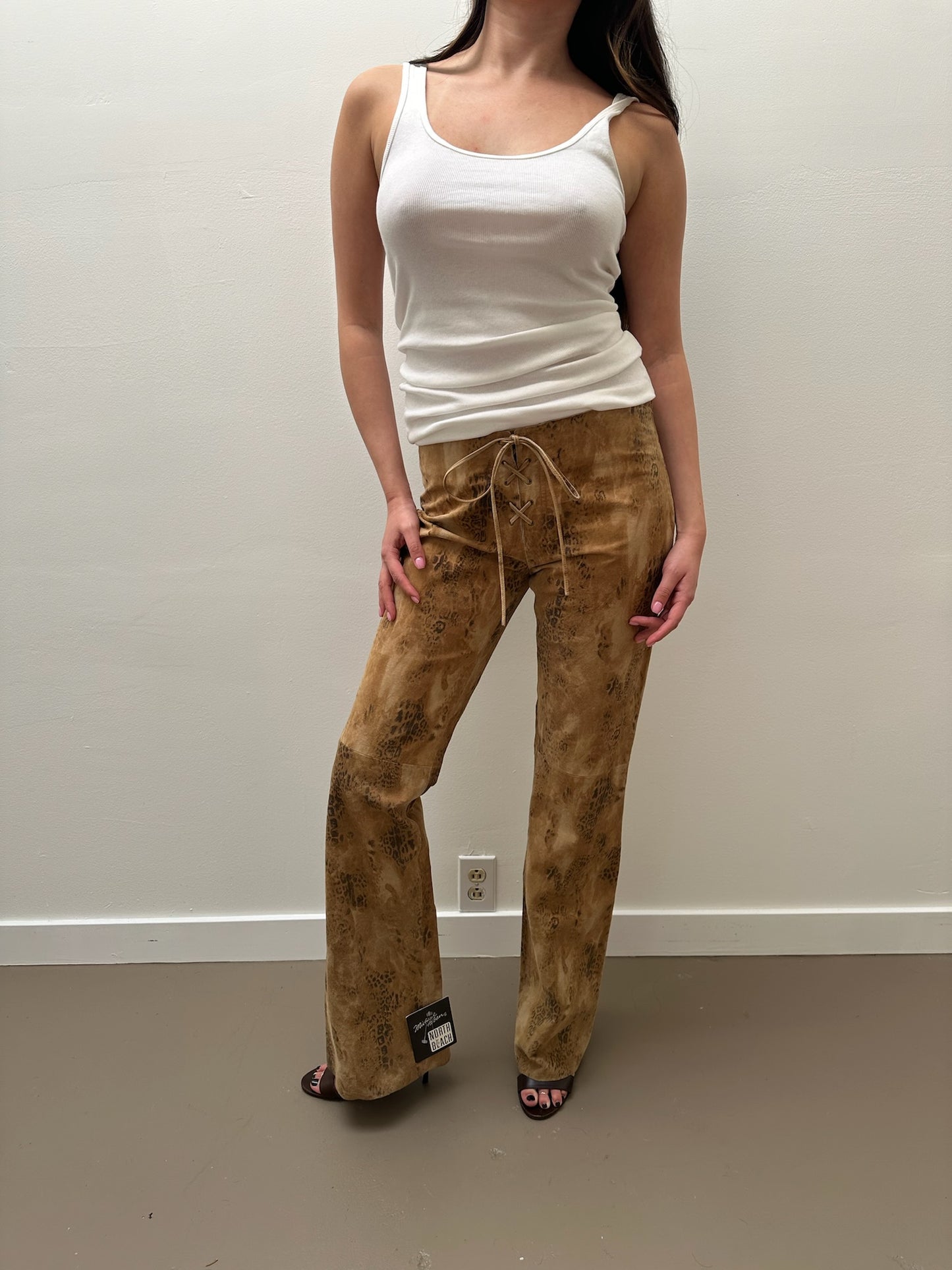 Michael Hoban Suede Animal Print Pants - Tan & Brown (6)