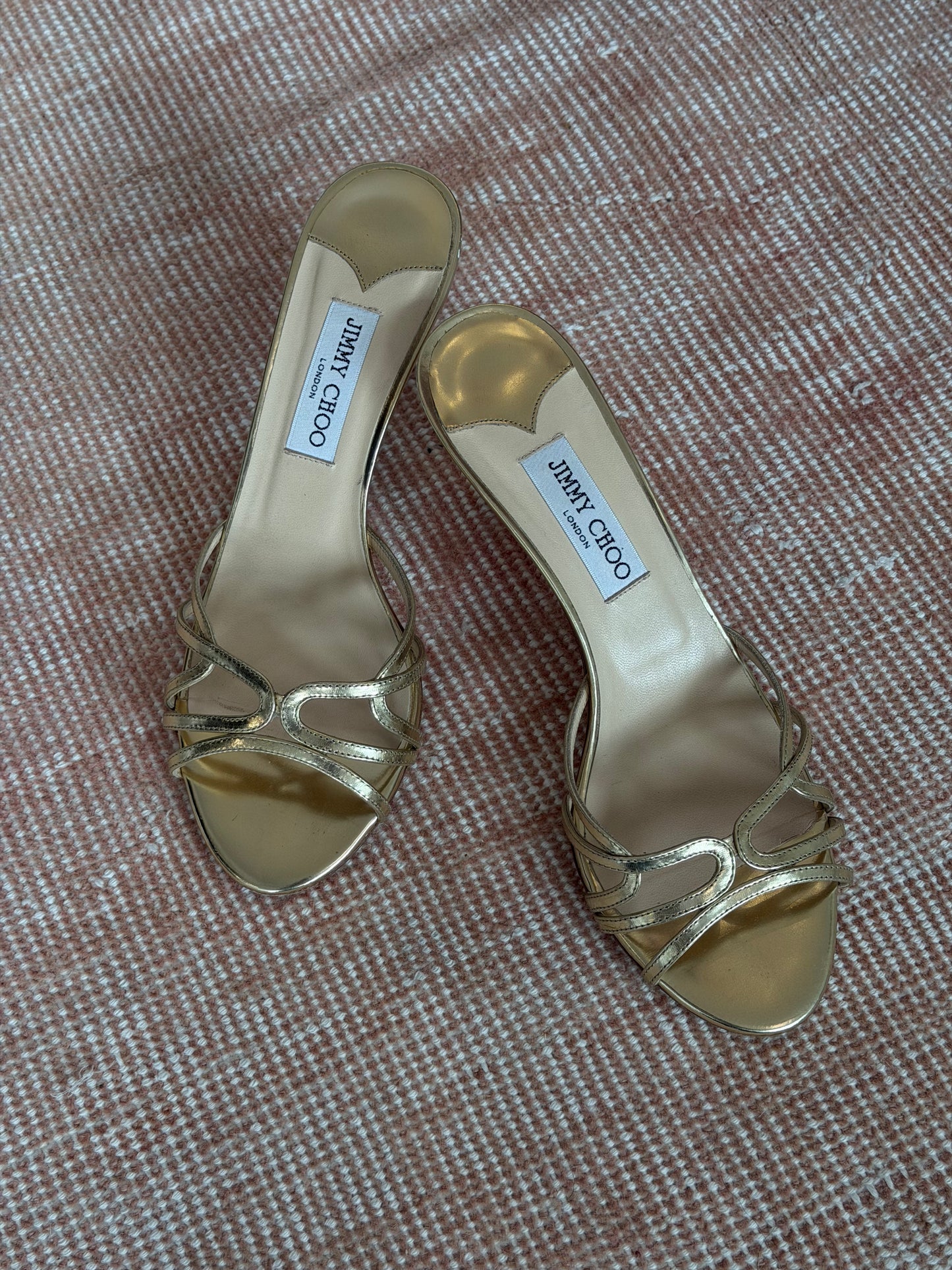 Jimmy Choo Strappy Metallic Mules (39.5) – Gold
