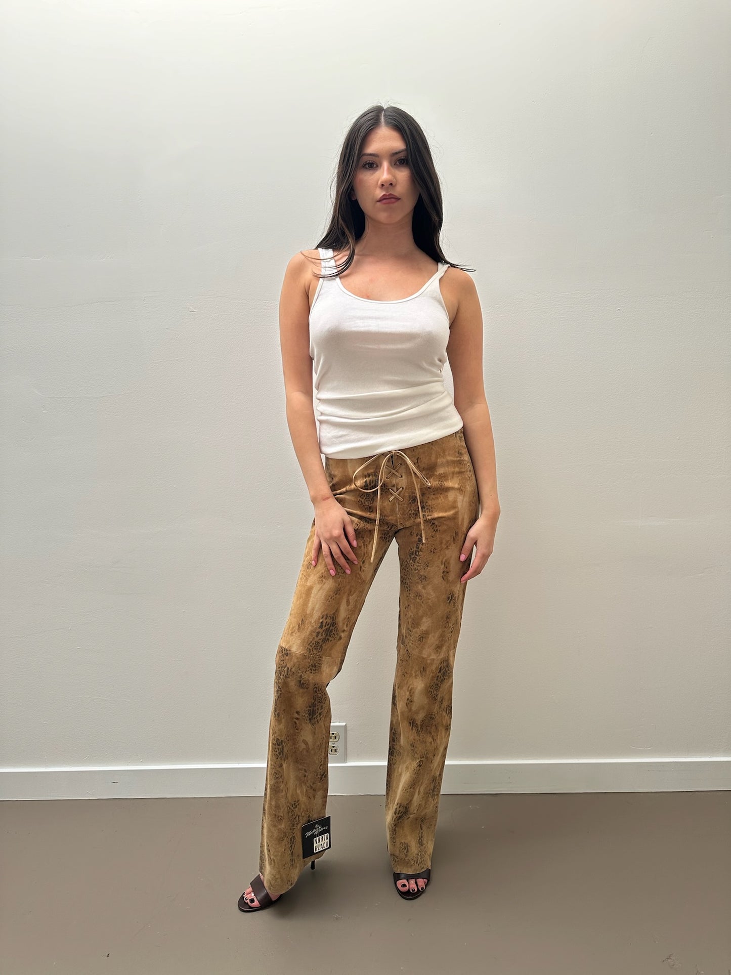 Michael Hoban Suede Animal Print Pants - Tan & Brown (6)