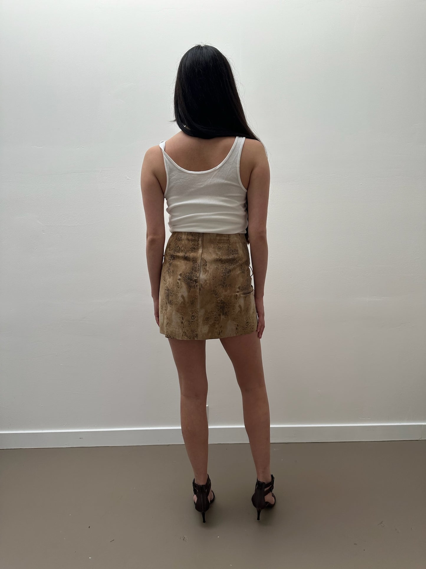 Michael Hoban Suede Animal Print Mini Skirt (2) - Tan & Brown