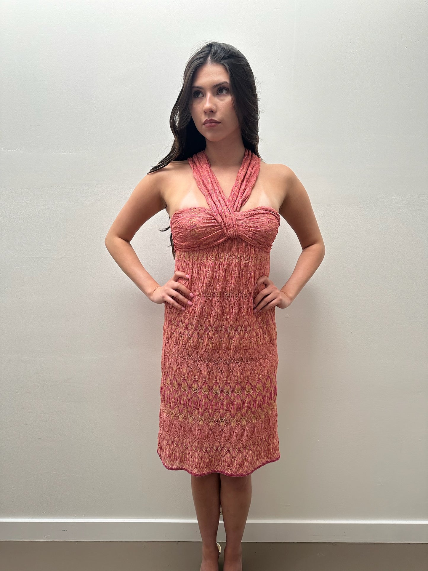 Missoni Halter Neck Dress (M) - Pink & Yellow