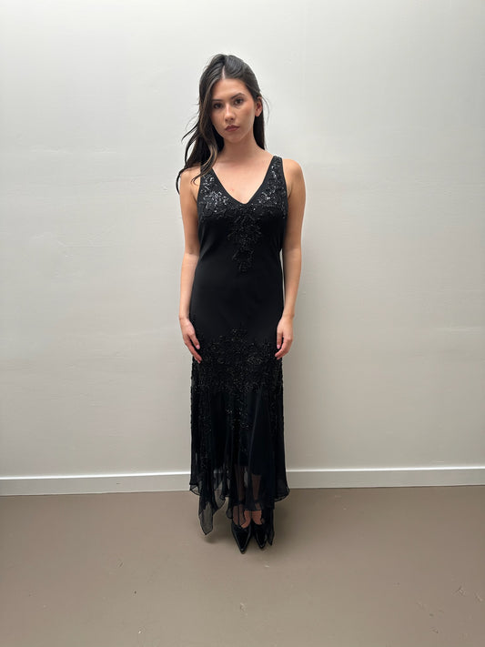 Scala Black Silk Beaded Gown (XL)