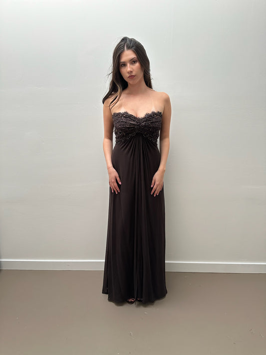 Tadashi Collection Brown Silk Beaded Gown (8)