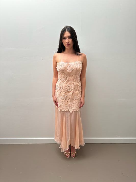 John Artibello Blush Pink Embroidered & Chiffon Gown (S)