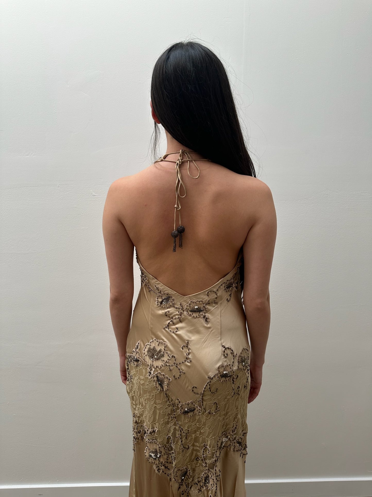 Cache Beige Satin Beaded & Lace Gown (8)