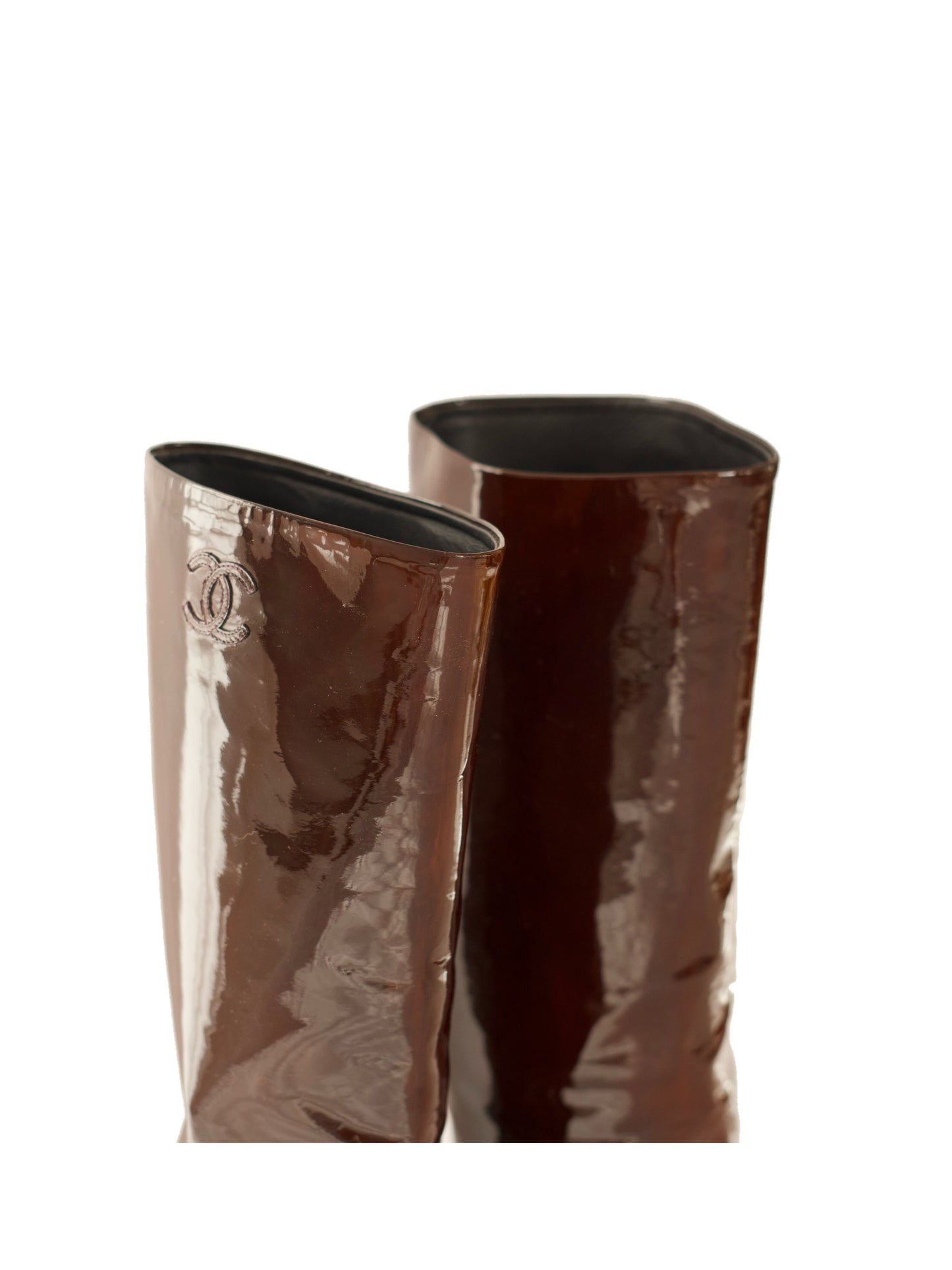 Chanel Patent Leather Mid-Calf Boots (38.5) - Burgundy