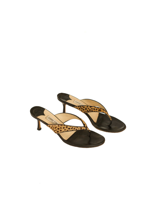 Jimmy Choo Leopard Print Pony Hair Thong Sandals (39)