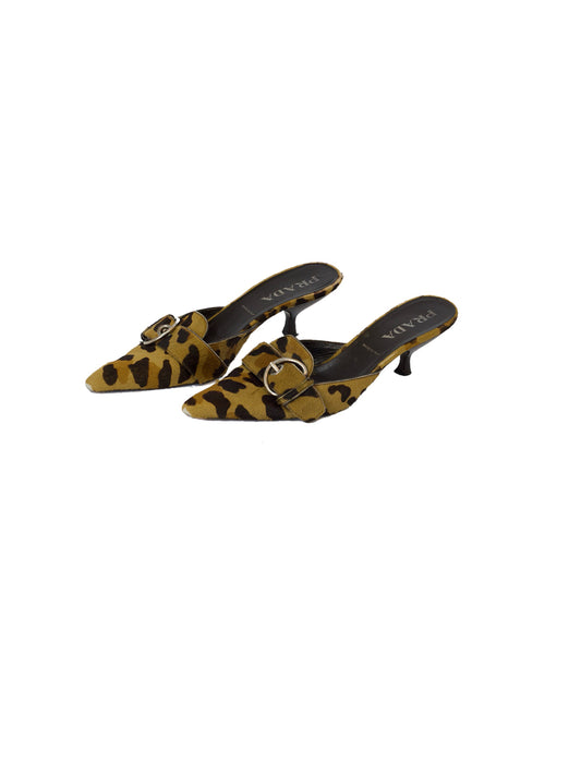 Prada Pony Hair Leopard Mules
