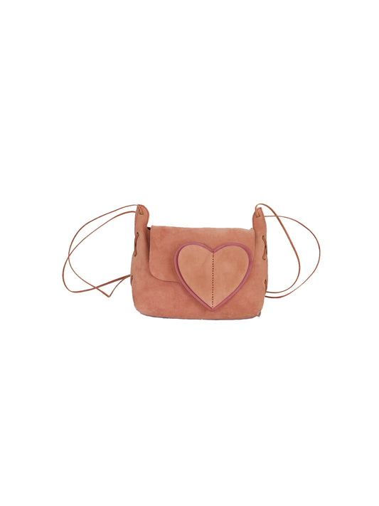 Rose Suede Gucci Heart Flap Shoulder Bag