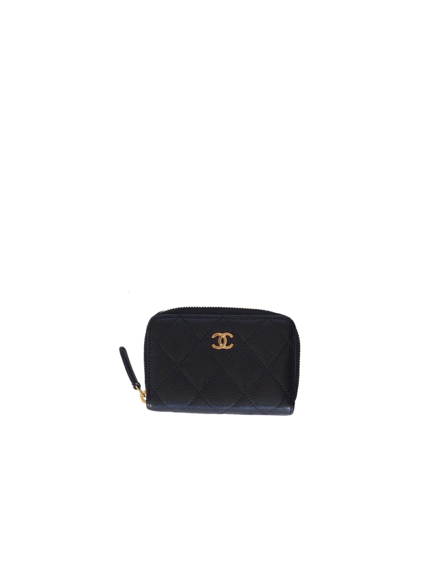 Chanel Quilted Caviar Wallet - Black & Gold