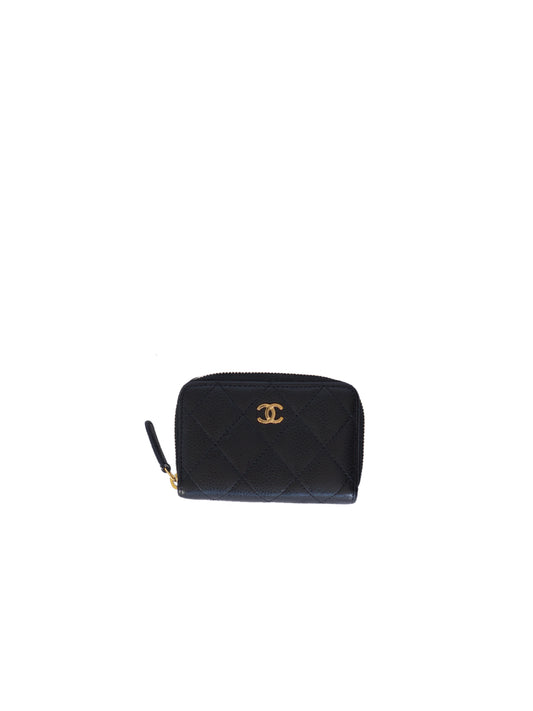 Chanel Quilted Caviar Wallet - Black & Gold