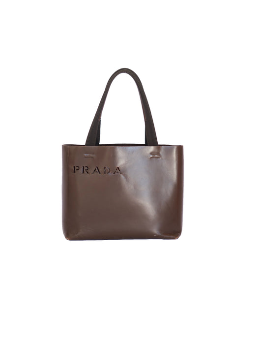 Prada Leather Cutout Tote Bag - Brown
