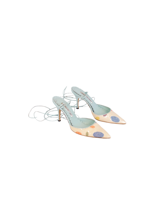 Manolo Blahnik Polka Dot Lace-Up Heels (36.5)
