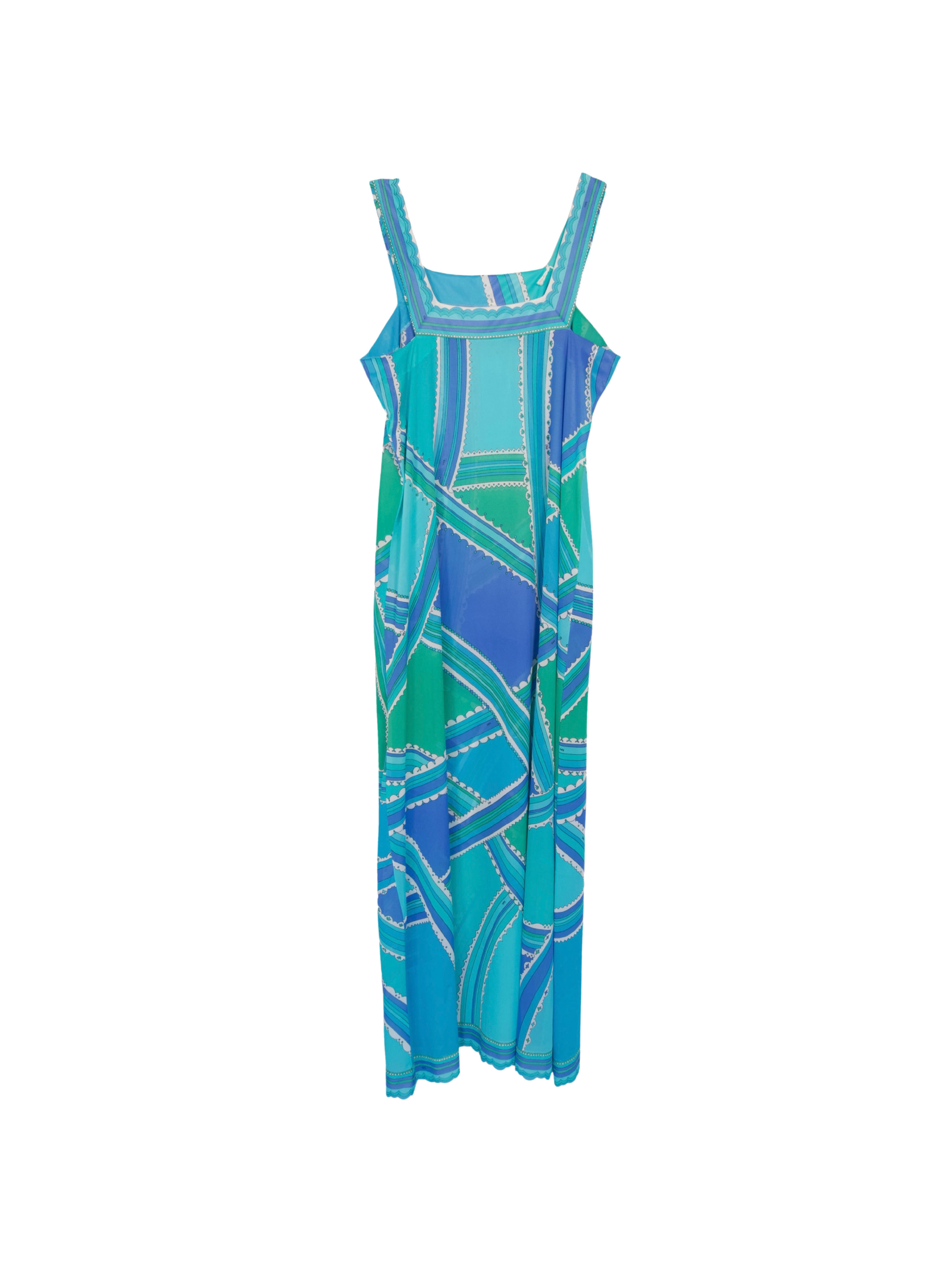emilio pucci dress blue Emilio Pucci Silk Pattern Maxi Dress | Miami Swim Week, Studio 54, Pucci Dress, Party Dress by Pucci